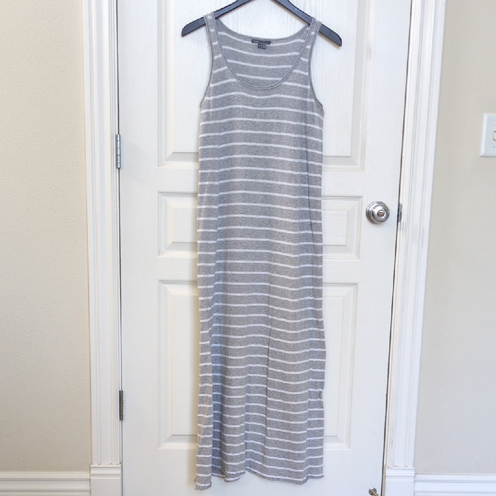 Vince Gray and White Striped Maxi Dress